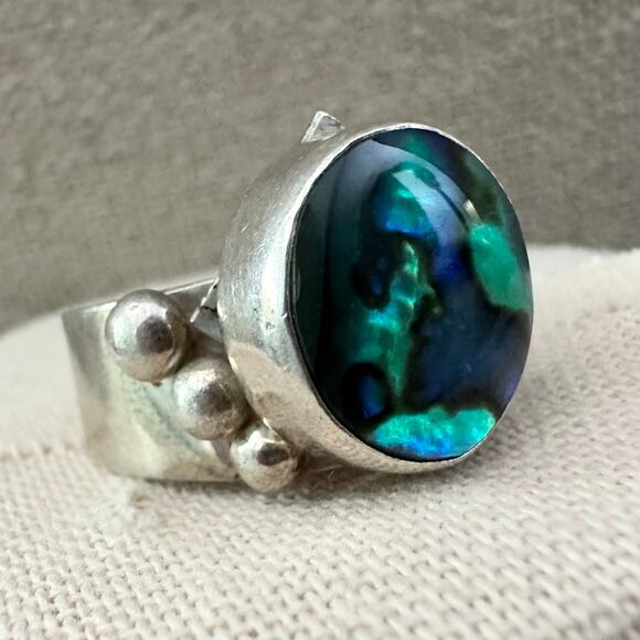 Sterling Silver & Abalone Artisan Adjustable Ring - Picture 1 of 4